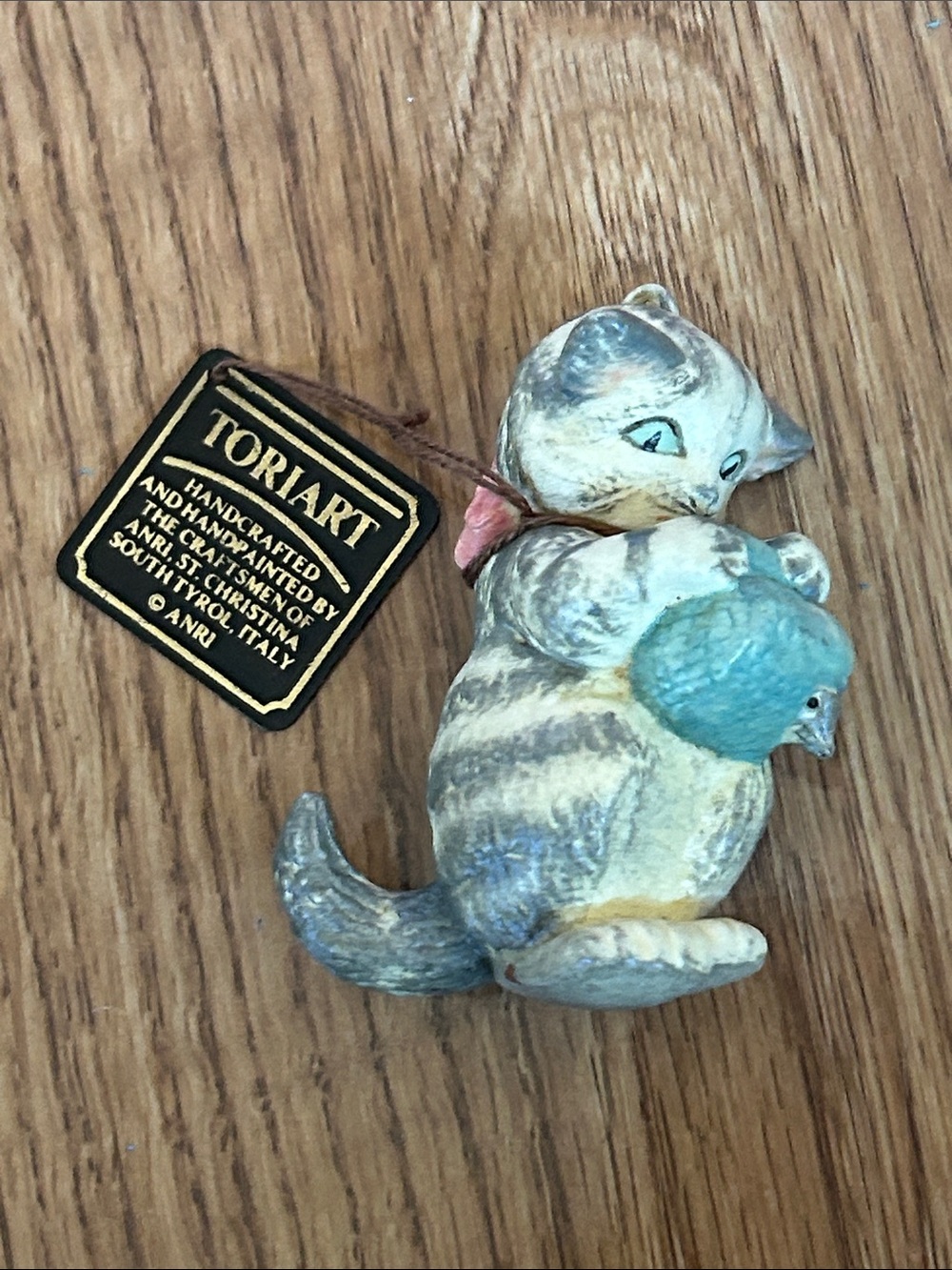 Toriart Handcrafted Cat Ornament with Blue Bird
